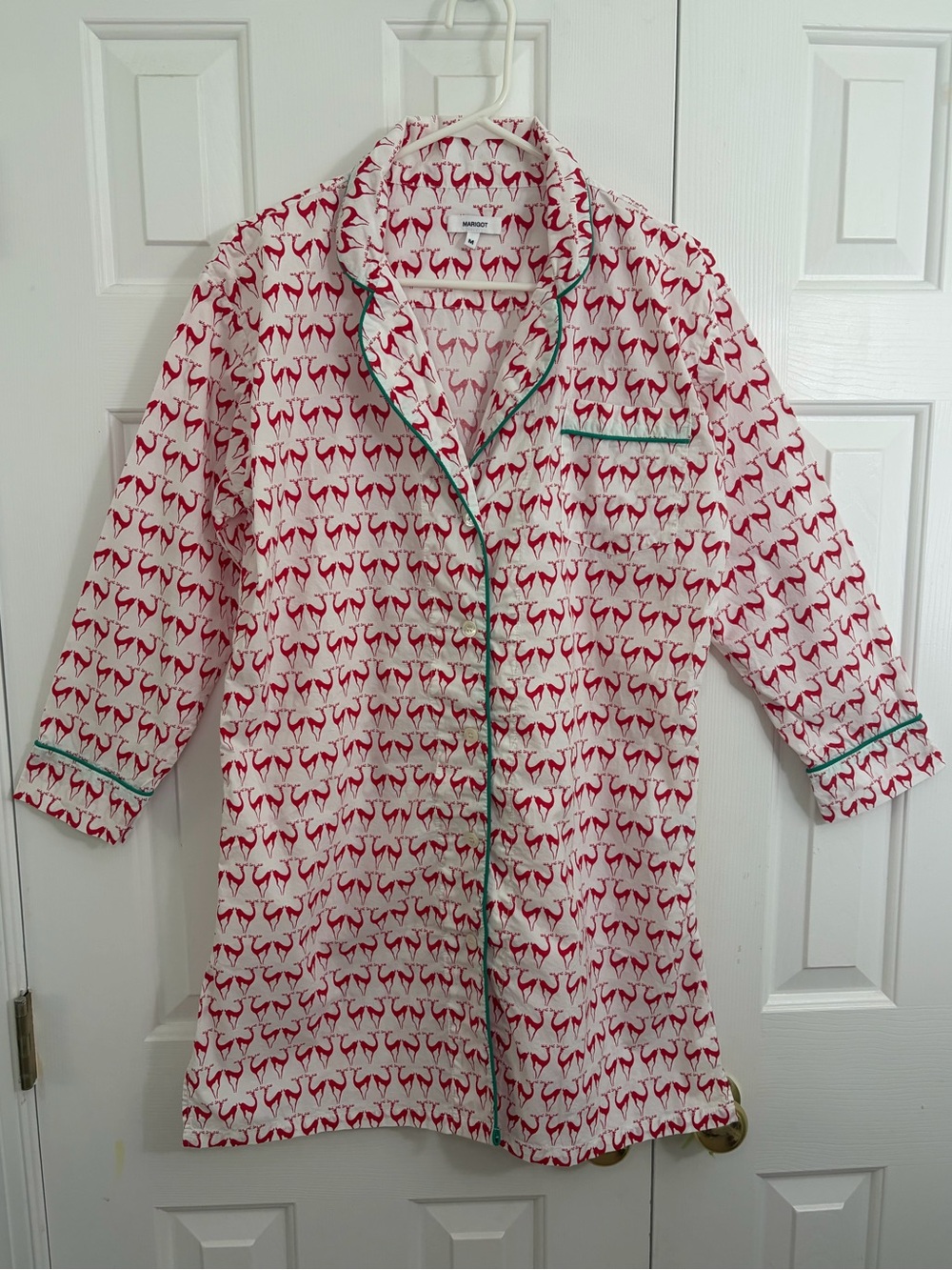 Marigot Collection Lorient Block Print Reindeer Cotton Holiday Nightshirt Medium